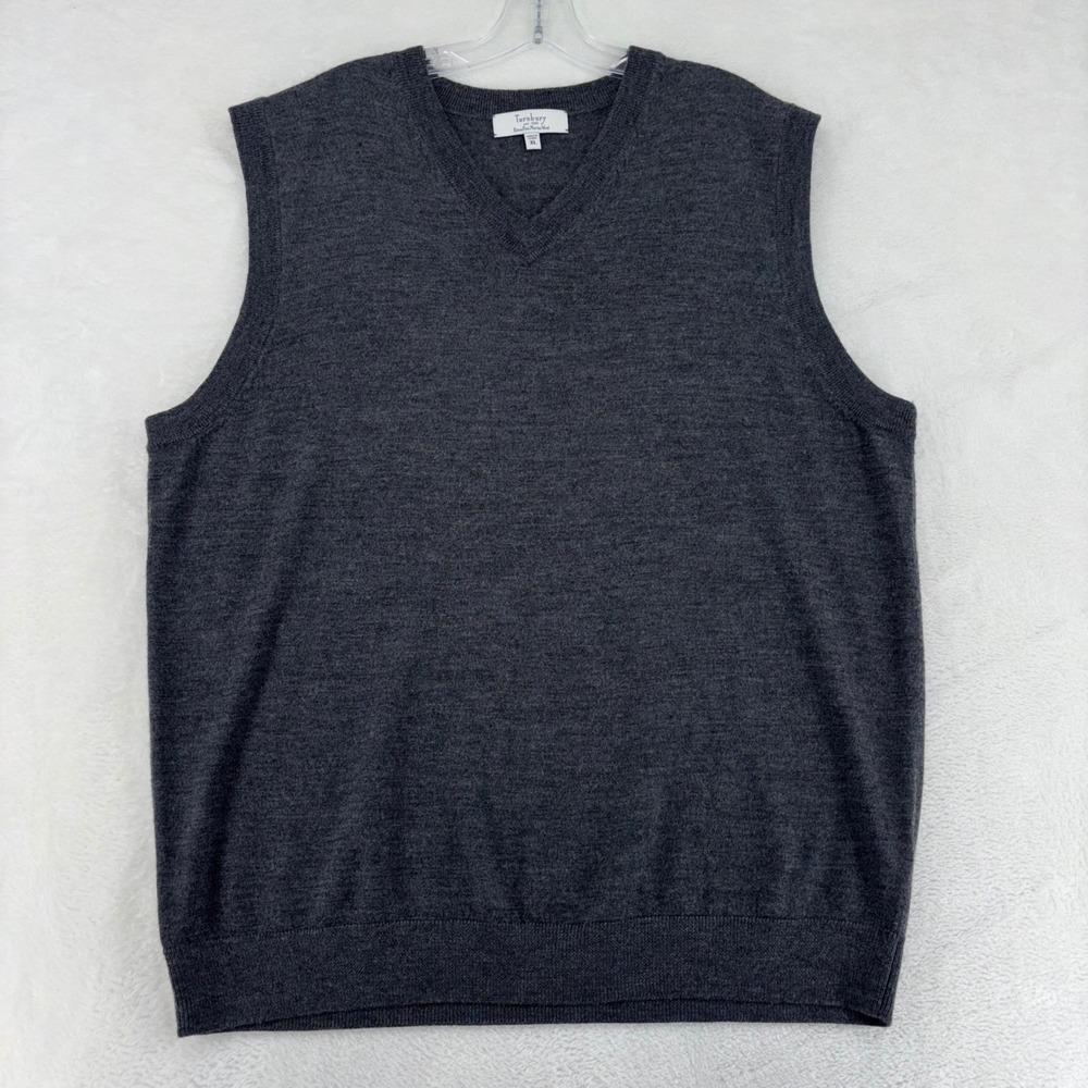Turnbury Mens XL Charcoal Gray Extra Fine Merino Wool V-Neck Sweater Vest
